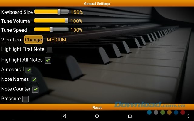 Piano Melody Free cho Android cung cấp nhiều tùy chọn thiết lập hữu ích
