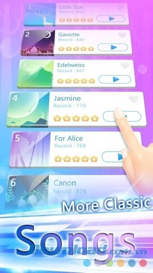 Piano White Go! cho Android có nhiều bài hát cổ điển