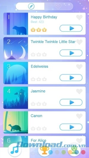 Danh sách bài hát trên Piano White Go! cho Android