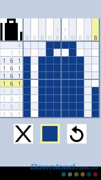 Sơn các ô vuông trong khung lưới theo quy luật logic với các con số