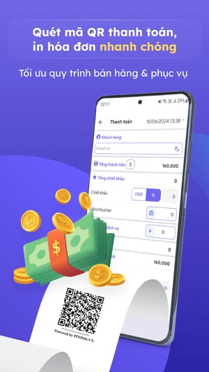 Quét mã QR thanh toán in hóa đơn