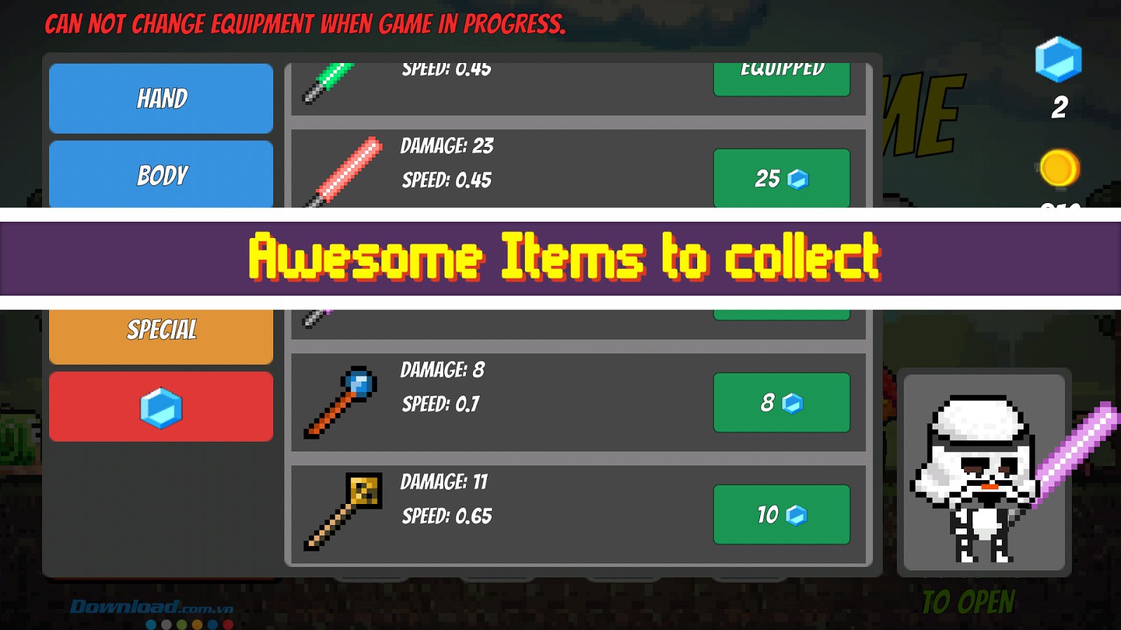 Thu thập vật phẩm và nâng cấp