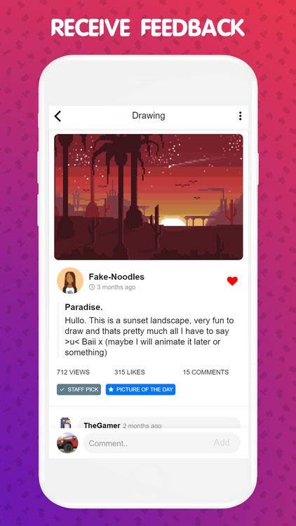 Chia sẻ tác phẩm pixel của bạn và nhận phản hồi từ người dùng khác