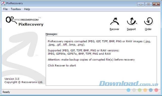 Giao diện phần mềm PixRecovery