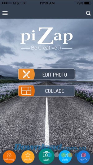 Giao diện cửa sổ chính piZap cho iOS