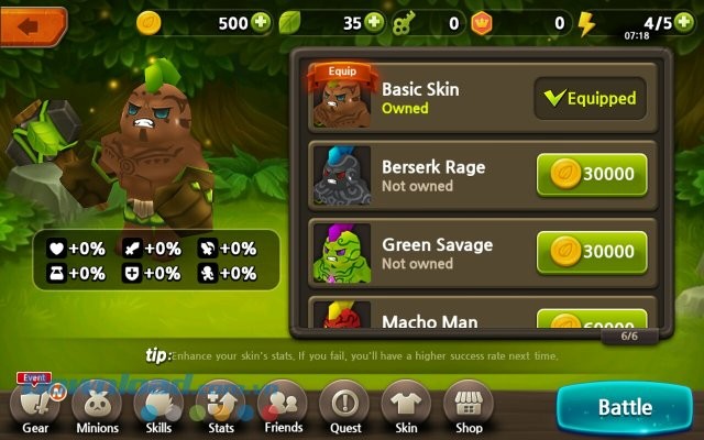 Kho skin của nhân vật trong game Plants War 2