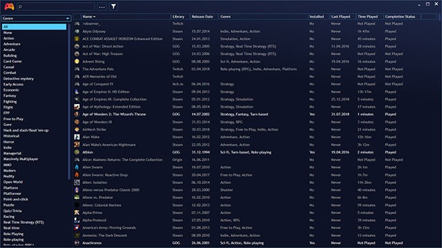Playnite phân loại game theo thể loại, giúp người dùng tiện tìm kiếm