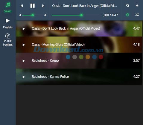 Danh mục bài hát trong mục Saved