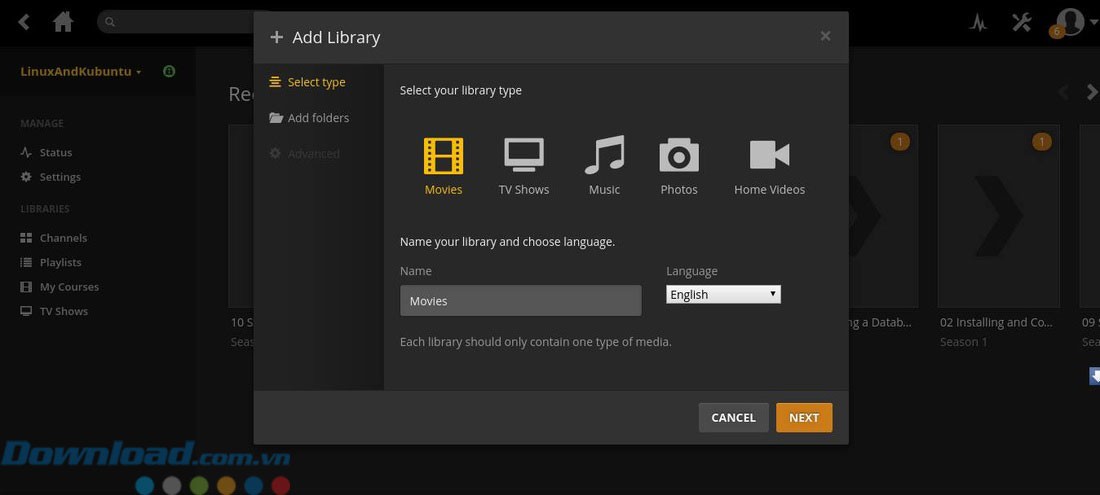 Tạo thư viện trên Plex