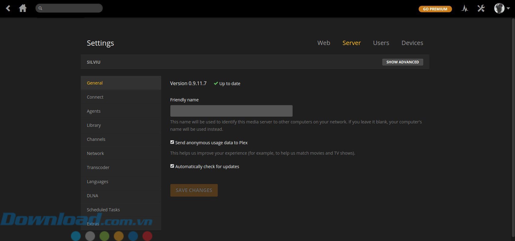 Cài đặt server cho Plex