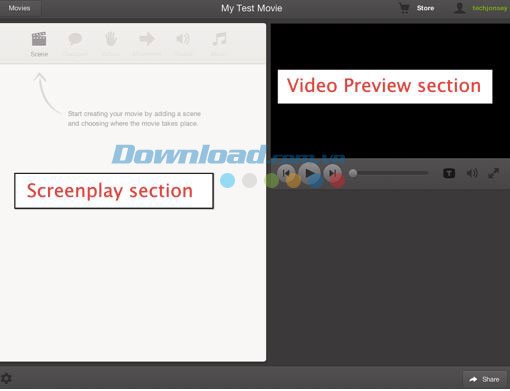 Hai khu vực làm việc của phần mềm