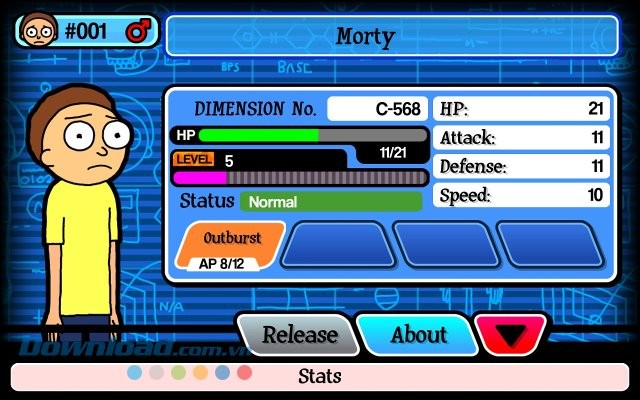 Thông tin nhân vật trong game Pocket Mortys