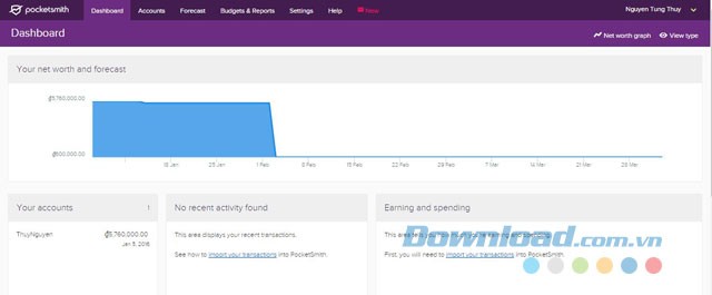 Giao diện ứng dụng PocketSmith