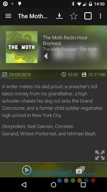 Giao diện phát của Podcast Addict