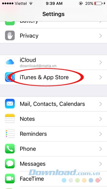 Nhấn vào iTunes & Appstore