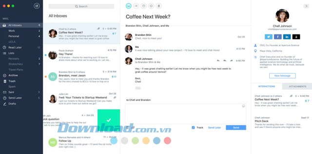 Giao diện ứng dụng email cho Mac