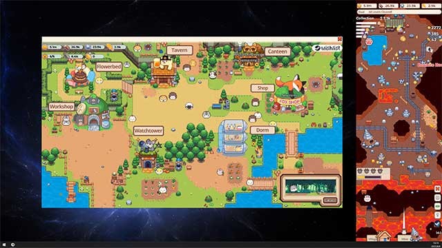 Game hoạt động ở một bên màn hình, cho phép bạn vừa xây dựng vừa làm việc khác