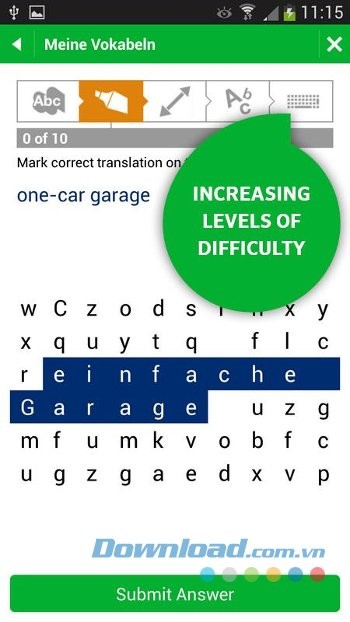 Chọn cấp độ trên PONS Vocabulary Trainer