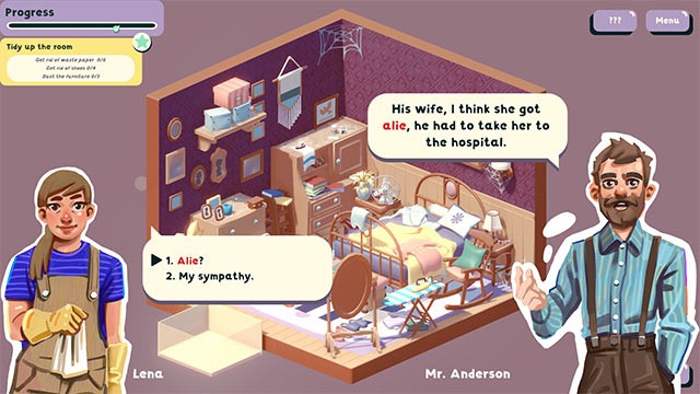 Trò chuyện và tương tác với đồ vật, nhân vật trong khi chơi Poof Cleaning Services