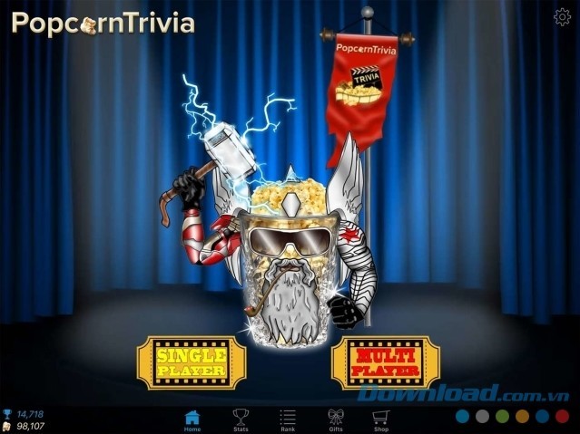 Lựa chọn chế độ chơi trong game đố vui miễn phí PopcornTrivia cho máy tính và Windows 10 Mobile