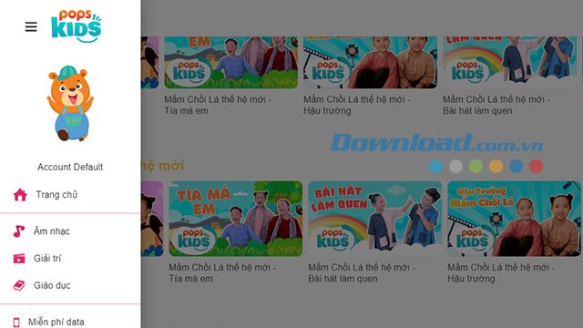 Menu trên POPS Kids