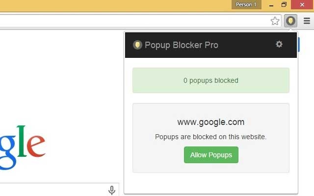 Popup Blocker Pro thông báo số lượng popup đã chặn tới người dùng