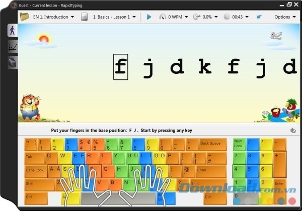 Giao diện luyện 10 ngón với RapidTyping