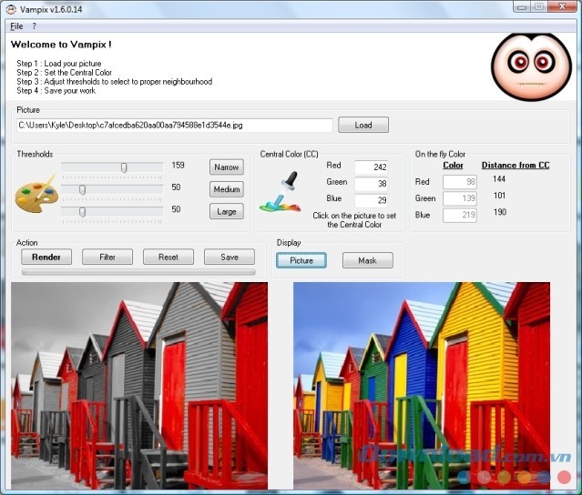 Giao diện màn hình công cụ tạo ảnh đen trắng Portable Vampix