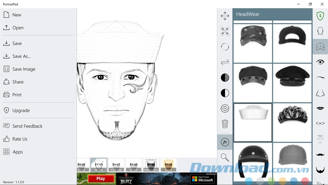 Thanh công cụ bên trái giao diện