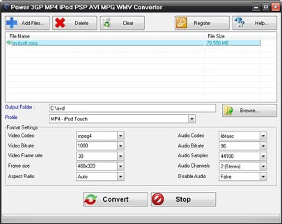 Power 3GP MP4 iPod PSP AVI MPG WMV Converter
