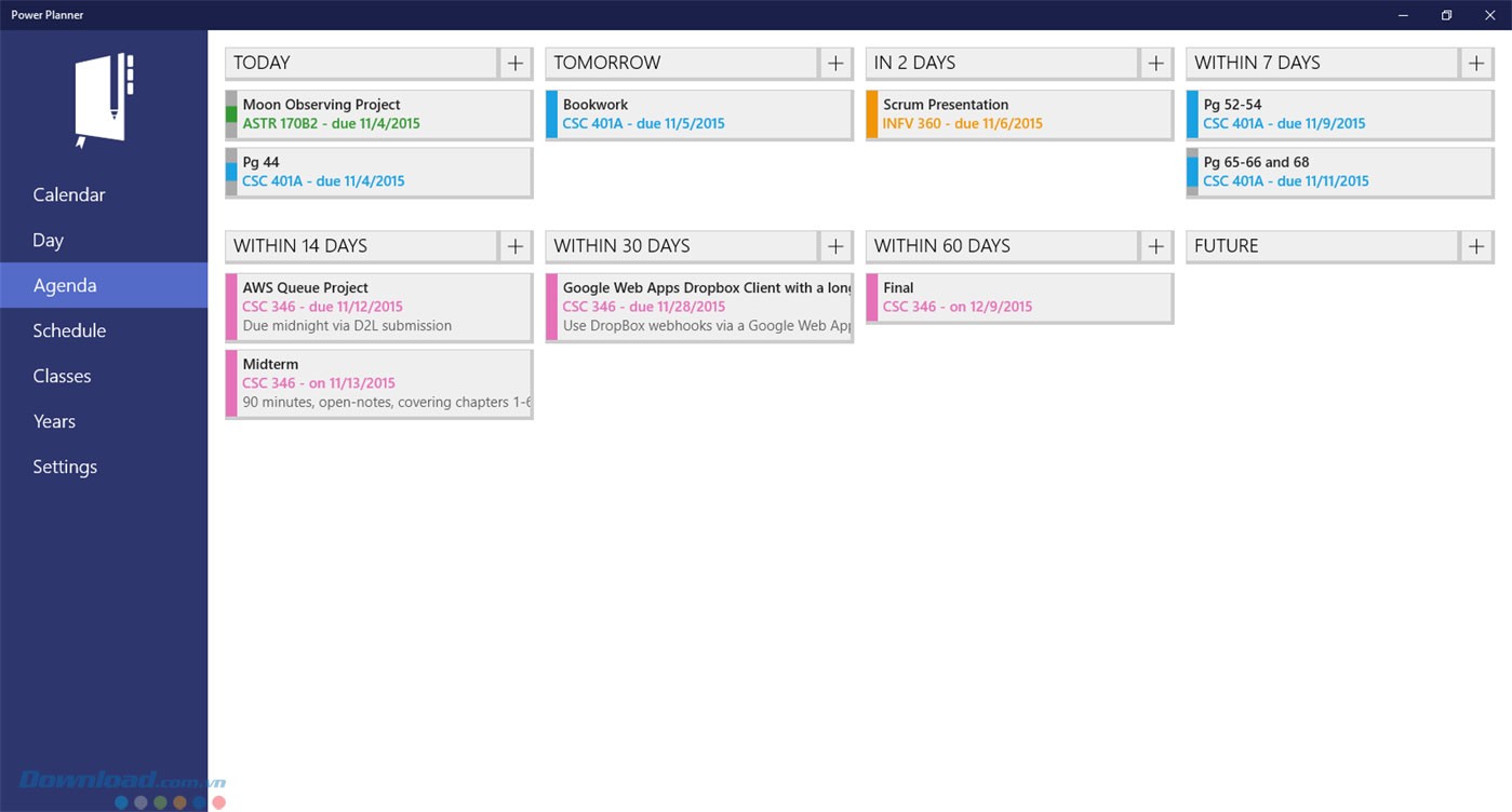 Xem tổng hợp trong lịch Agenda
