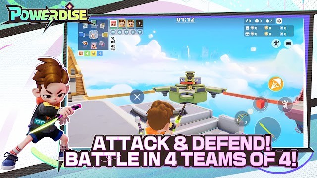 Tham gia trận chiến tổ đội 4 chiều, tấn công và phòng thủ trong Powerdise