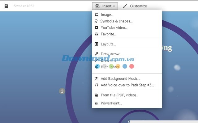 Prezi cho phép chèn hình ảnh vào bài thuyết trình