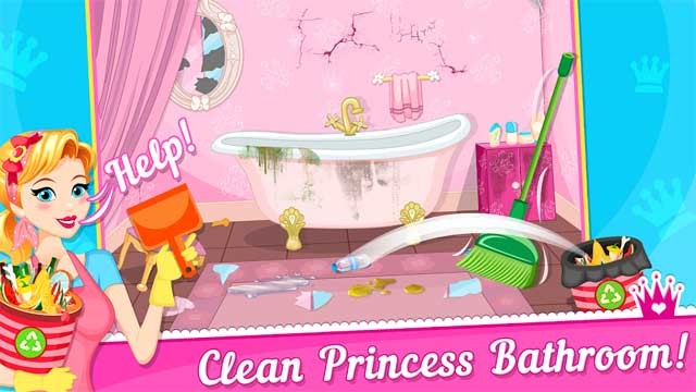 Giúp công chúa lau chùi sạch sẽ phòng tắm nhé