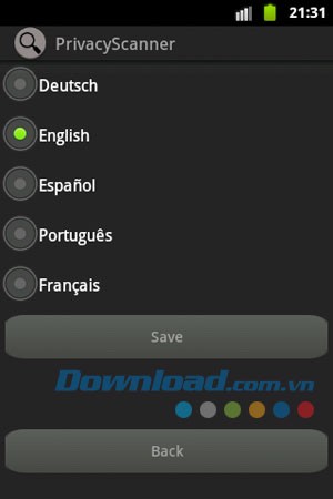 Giao diện sử dụng ứng dụng Privacy Scanner (Antispy) Free