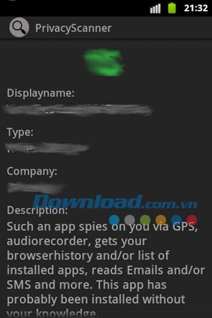 Giao diện sử dụng ứng dụng Privacy Scanner (Antispy) Free