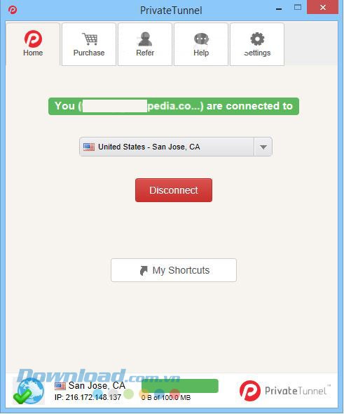 Giao diện phần mềm Private Tunnel