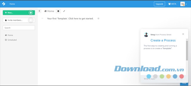 Giao diện chính của trang quản lý công việc Process Street