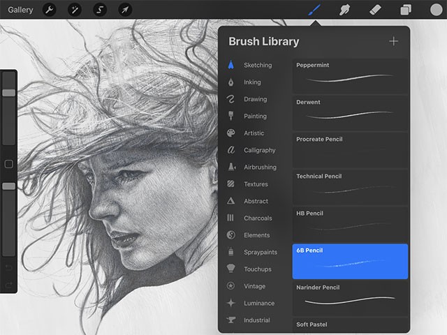 Procreate for iPad sở hữu thư viện bút vẽ phong phú, đa dạng