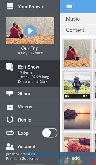 Thực đơn ứng dụng ProShow