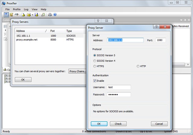 Thiết lập Proxifier tùy ý