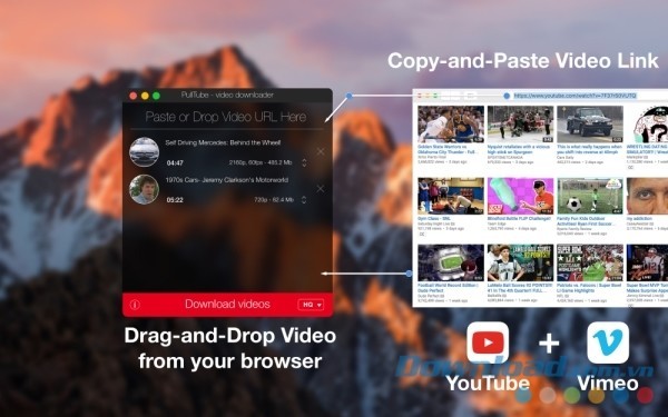 Thao tác download video dễ dàng là ưu điểm lớn của PullTube cho Mac