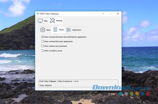 Tùy chỉnh nhiều tính năng trong phần cài đặt của ứng dụng hình nền PUSH Video Wallpaper cho máy tính