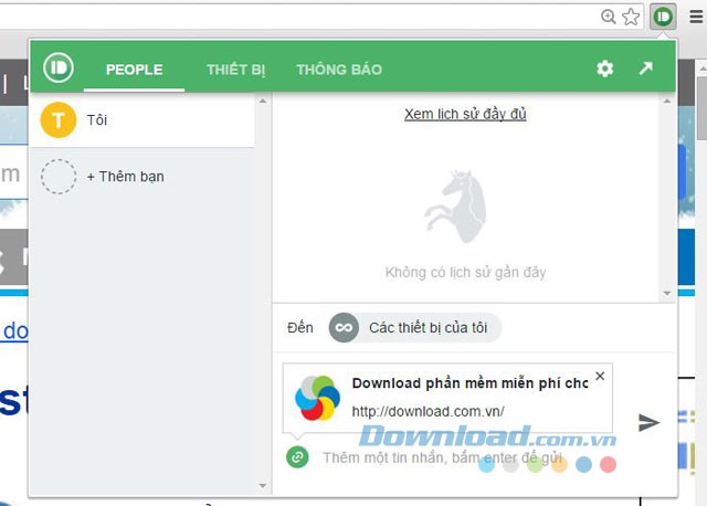 Giao diện Pushbullet trên Chrome