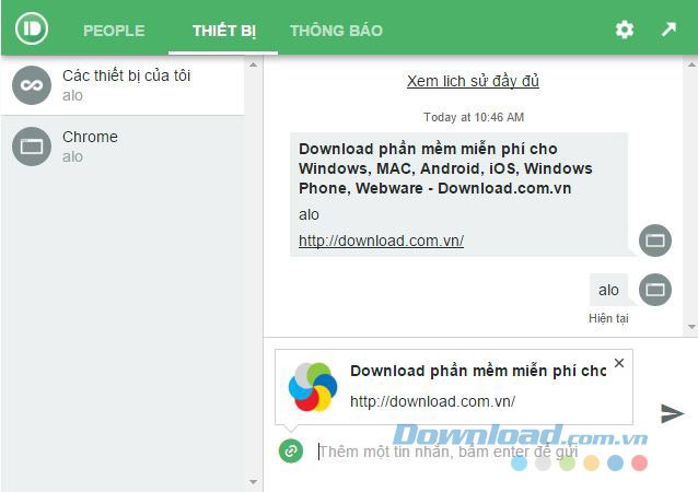 Gửi đường link từ điện thoại sang máy tính