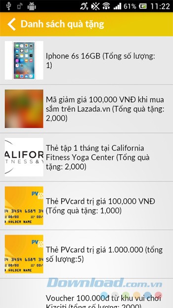 Danh sách quà tặng