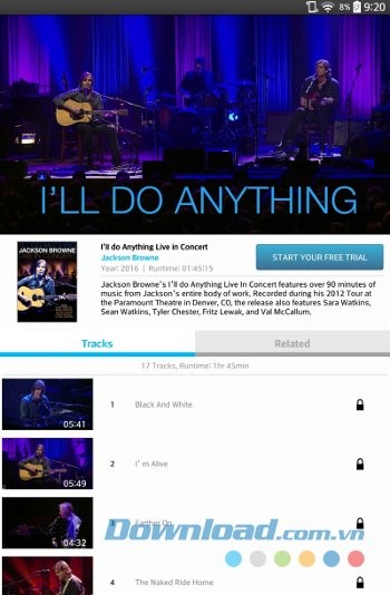 Giao diện nghe nhạc trên Qello Concerts