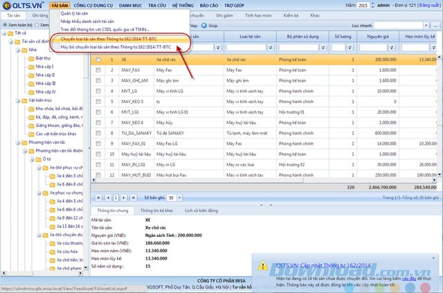 Chuyển tài sản giữa các bộ phận