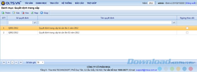 Quyết định trang cấp tài sản