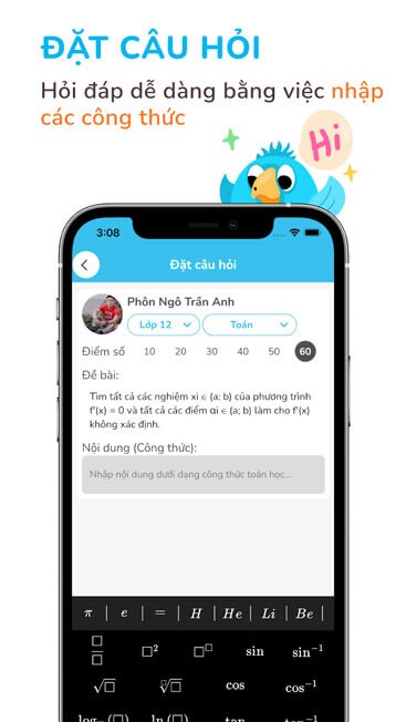 Đặt câu hỏi bằng cách nhập công thức